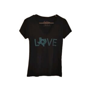 Texas Love T-shirt V-Neck Tee Navy Blue Cotton Blend Short Sleeve State Logo
